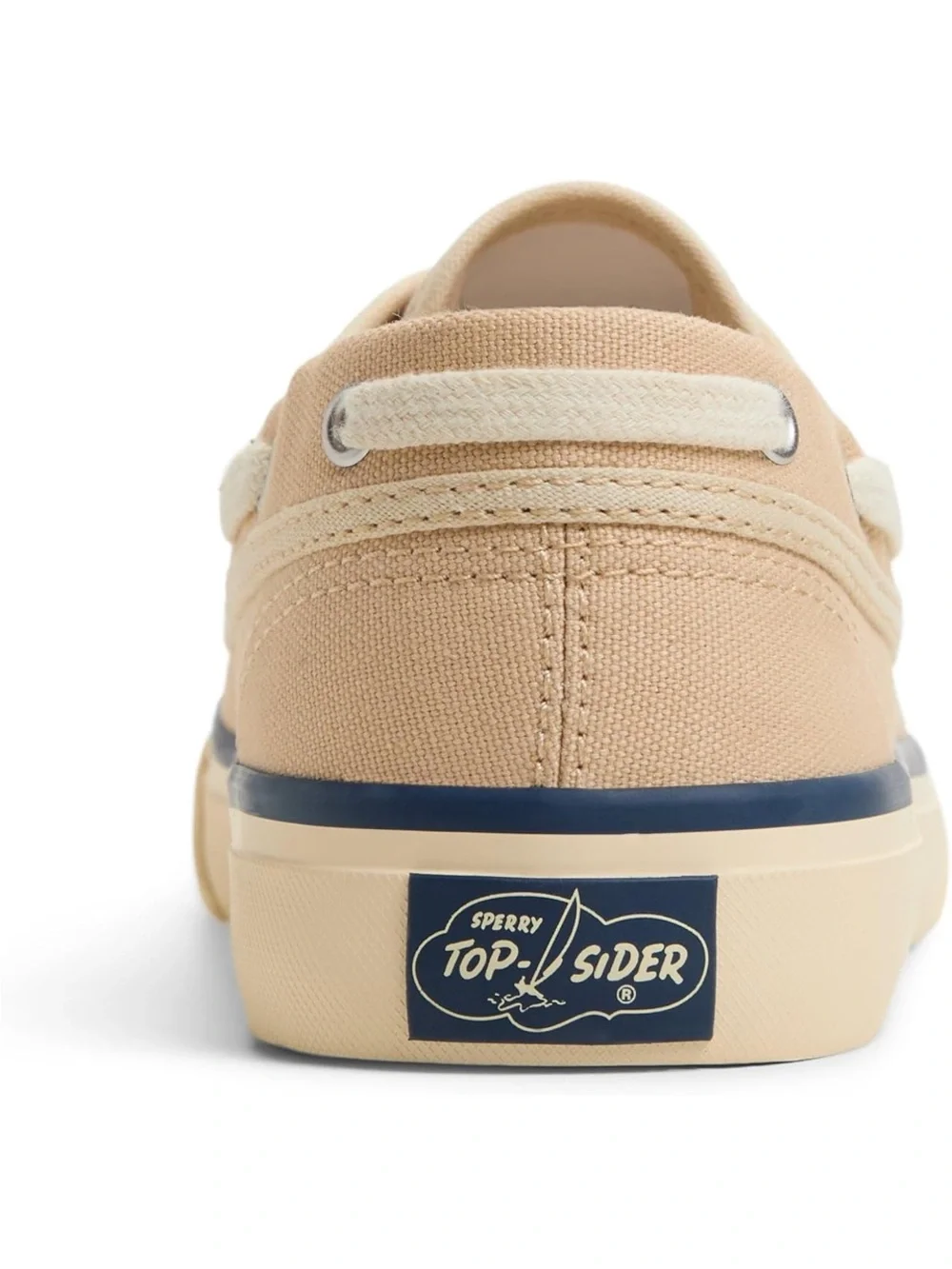 Sperry Beige Canvas Boat Shoe with Navy Stripe